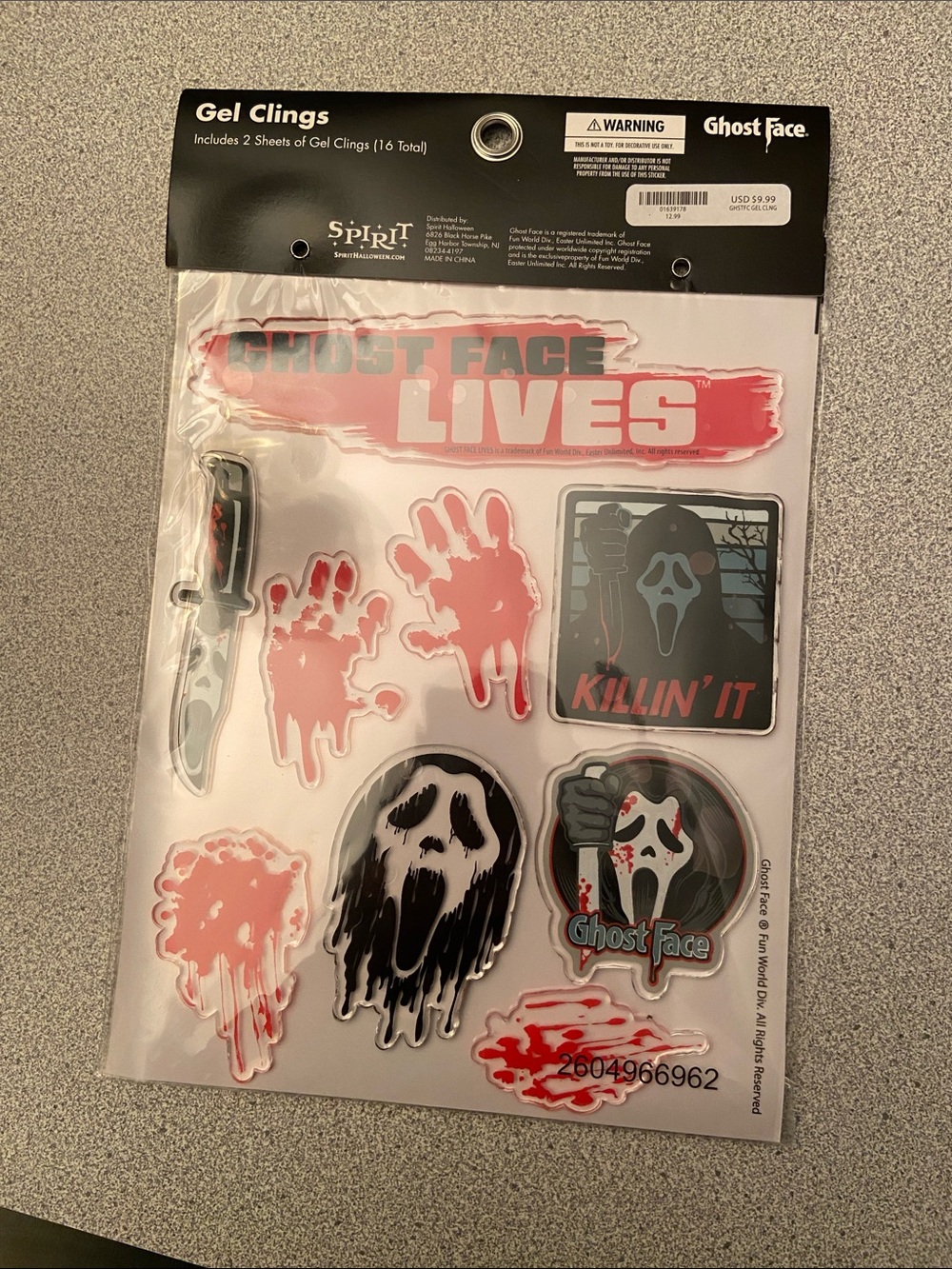 Spirit Ghost Face Gel Clings with Red & Black Accents
